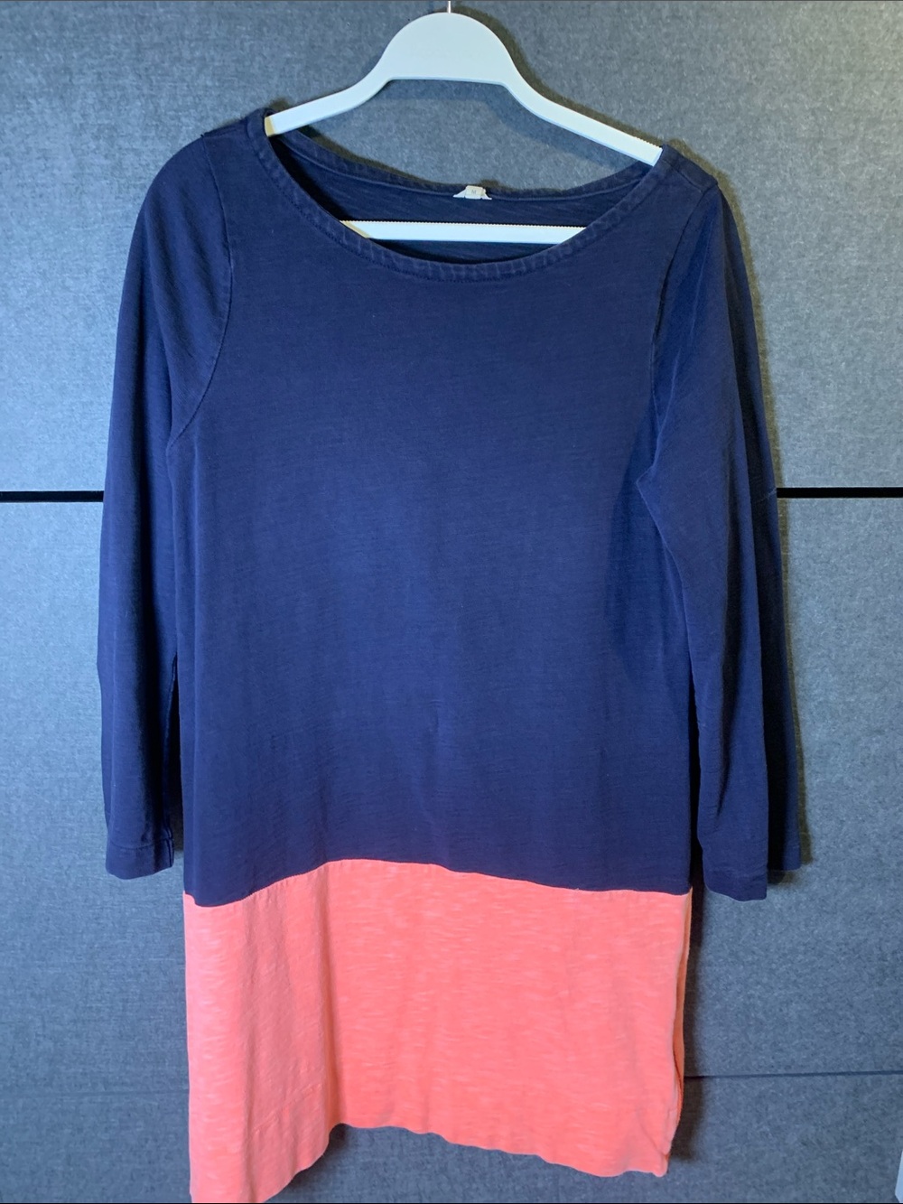 J. Crew Navy long sleeve dress with Coral Hem